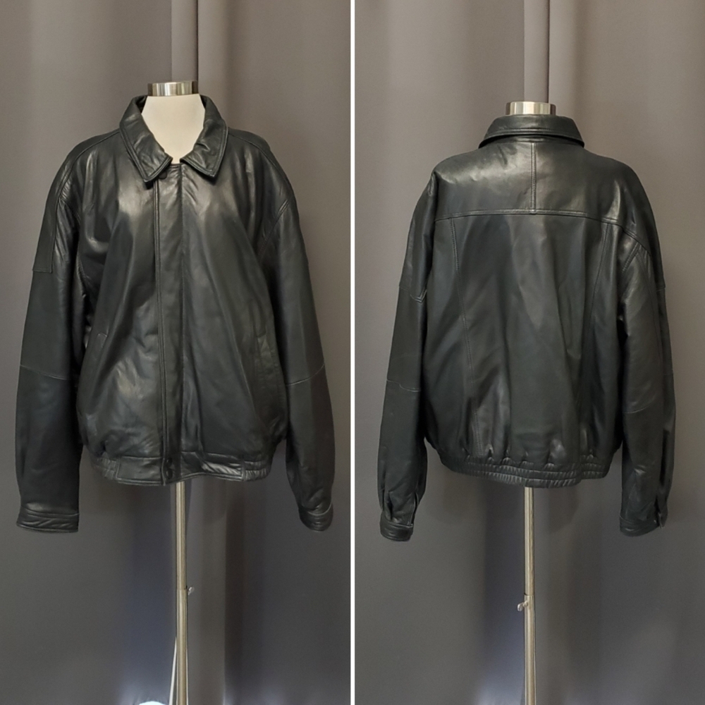 Vintage 90s y2k Black Leather Car Coat‎ Racer Racing Moto Bomber Jacket XXL - Picture 6 of 6